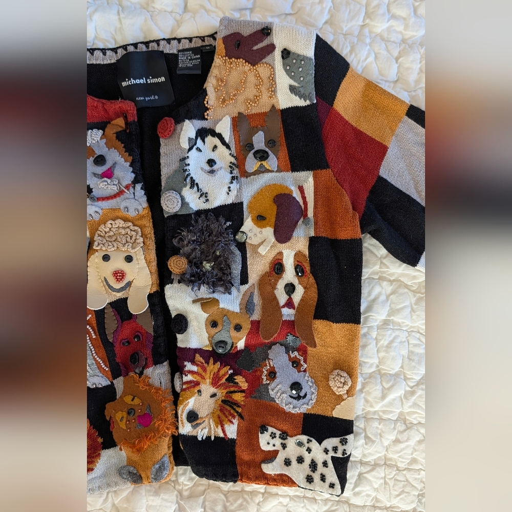 Michael Simon Multicolor Dog Pattern Cardigan - image 4